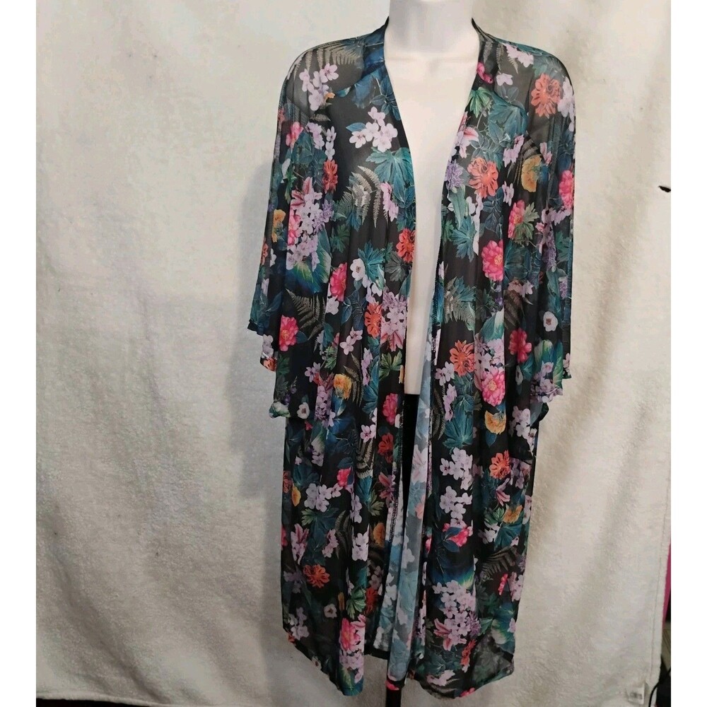 Torrid Black Floral Kimono Duster Sheer Cardigan Plus Size 3X 4X Whimsygoth Boho